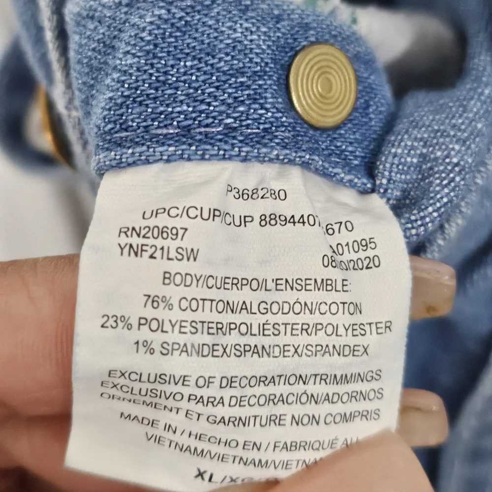 VINTAGE Liberty Blue Denim Short Y2K Overalls with Green Trim XL. - Picture 11 of 12
